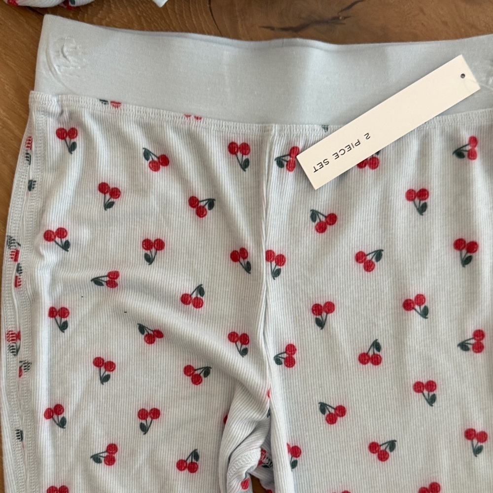 NWT Aqua Light Blue Cherry Print Kids Pajama Set - Picture 4 of 5